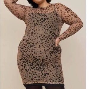 Torrid Tan and Black Animal Print Long Sleeve Dress